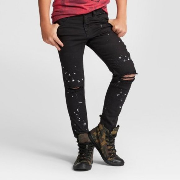 art class Other - EUC Boys black denim splatter paint jeans with holes size 10.